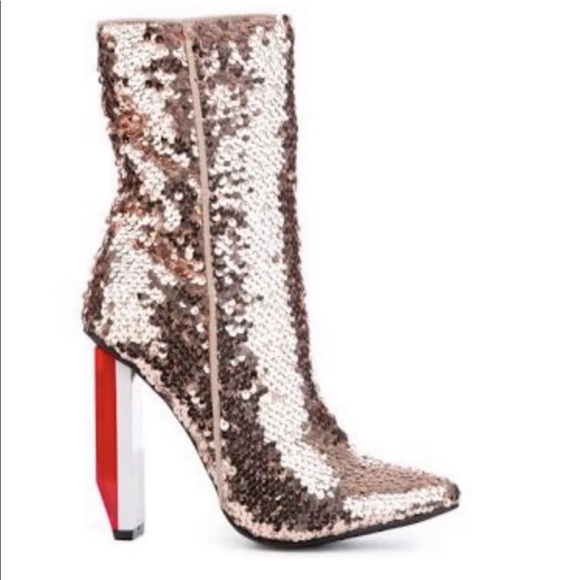 CAPE ROBBIN Rose Gold Sequins Heels - Picture 2 of 6